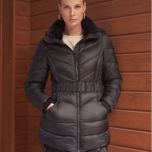 MELANIE LYNE:  Short Belted Quilted Coat - black - Picture 1 of 6